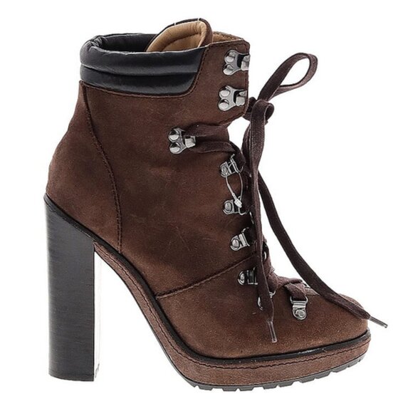 👢 Coach Carol Brown Suede Lace-Up Hiking Heel Booties Sz 8 Cottagecore Retro - Picture 1 of 9